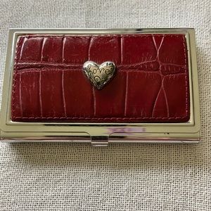 Brighton business card holder in red leather and sterling silver